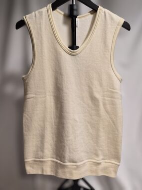 Vintage Nefful Teijin Teviron Knit Sweater Vest M Cream V-Neck Made in Japan